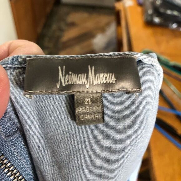 Neiman Marcus Native Embroidered Chambray Sleeveless Mini Dress - 4 - Picture 10 of 12